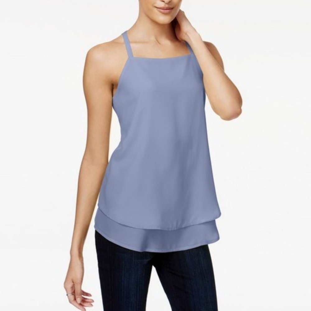 Maison Jules Anchor-Print Layered-Hem Top Lavender Lust, Size XS